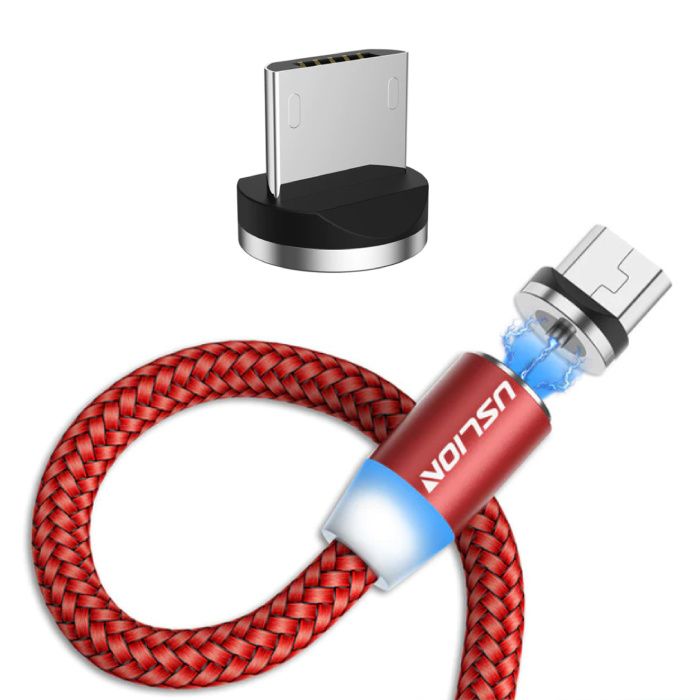 USLION Micro-USB Magnetische Oplaadkabel 2 Meter - Gevlochten Nylon - Rood