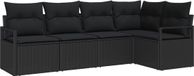 vidaXL Tuinbank Set 5-delig Zwart Polyrattan