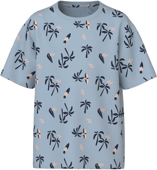 NAME IT - NKMVALTHER SS NREG TOP - Jongens - T-shirt - Katoen - Ronde hals - Korte mouw - Print - Blue Fog - Maat 158/164