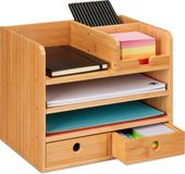 Merkloos Relaxdays bureau organizer - 2 lades - 5 vakken - 26,5 x 33 x 24 cm - natuur