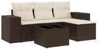 vidaXL Loungebank - Tuin Lounge Set - 5-delige Loungeset met kussens poly rattan bruin