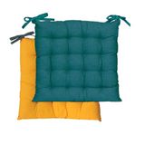 Atout Ciel Stoelkussen, vierkant, tweekleurig, 40 x 40 cm, eendenblauw/mosterd