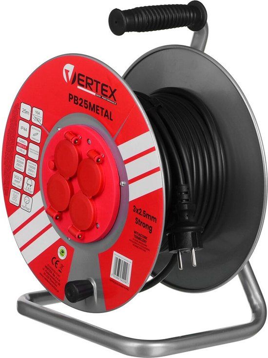 Verlengkabel VERTEX PB25METAL 3x2,5 mm Zwart | 4.80 kg | 5903886642096