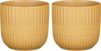 Mica Decorations - Plantenpot - 2x stuks - keramiek - okergeel - D12.5/H11 cm