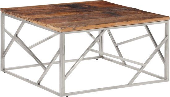 vidaXL Salontafel roestvrij staal en massief bielshout zilverkleurig