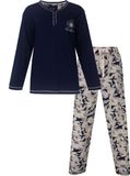 Medaillon Dames Pyjama - Lange Mouwen - Donker Blauw Maat XXL