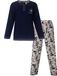 Medaillon Dames Pyjama - Lange Mouwen - Donker Blauw Maat XXL