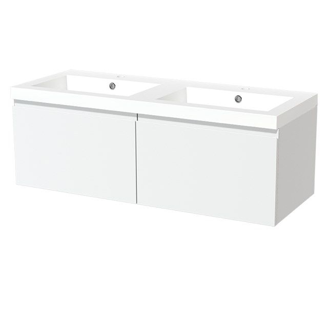 Maxaro Badkamermeubel 120cm Modulo Mat Wit 2 Lades Greeploos Mineraalmarmer
