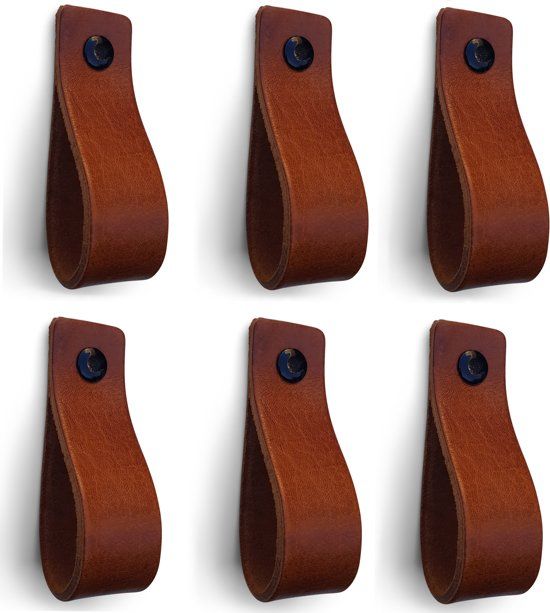 Brute Strength Leren handgrepen - Cognac - 6 stuks - 165 x 25 mm