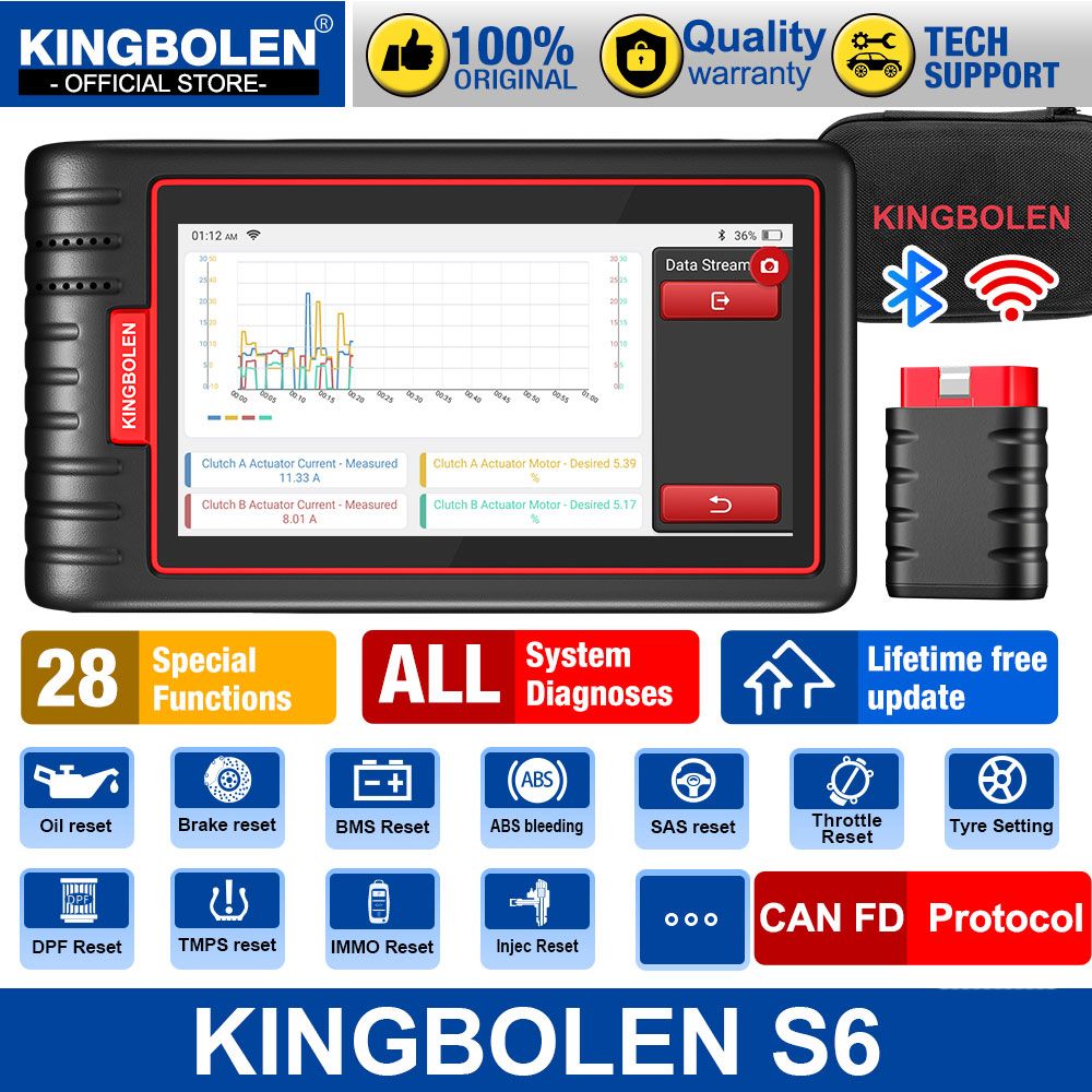 KINGBOLEN S6 CAN FD Alle Systeem Autodiagnostische Hulpmiddelen Auto OBD-scanner Bluetooth 28 Resets Auto Vin Levenslange Gratis Update