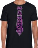 Bellatio Decorations T-shirt heren - panterprint stropdas - zwart - foute party - carnaval L