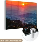 MuchoWow® Glass Painting 30x20 cm - Acrylic Glass Painting - Orange Sunset over Sarajevo Bosnia and Herzegovina - Photo on Glass - Paintings