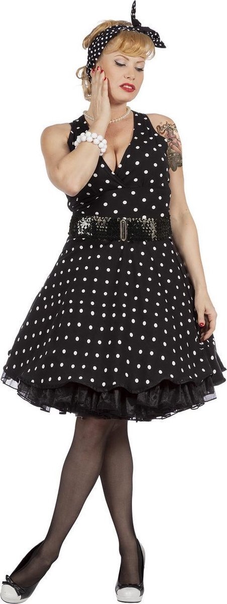 Wilbers Jaren 50 Kostuum | Rockabilly Jurk Dottie Dansdame Vrouw | Maat 36 | Carnaval kostuum | Verkleedkleding