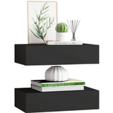 vidaXL Ensemble de 2 étagères murales avec tiroir - 40 x 23,5 x 10 cm - MDF et métal - Noir