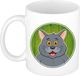 Bellatio Decorations Shoppartners Bv Kat mok - grijs - keramiek - 300 ml - kinder beker poes
