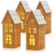 com-four® 4 x maisons en bois avec LED et minuterie 6 heures/18 heures | Décoration de Noël pour table ou rebord de fenêtre - décoration d'hiver en bois