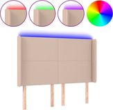 vidaXL Hoofdbord LED - 147x16x118/128 cm - Kunstleer - Cappuccino