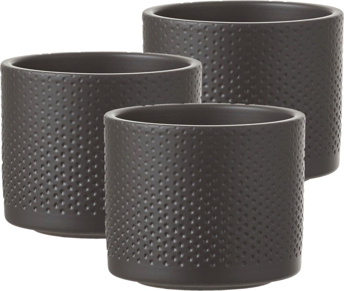 Mica Decorations Set van 3x bloempot - antraciet grijs keramiek - H10 x D12 cm