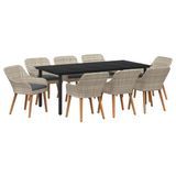 vidaXL Tuin Eettafel Set 9-delig Lichtgrijs Polyrattan