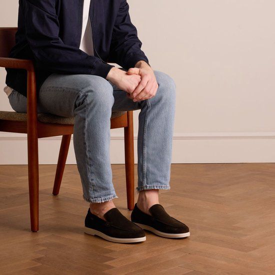 Manfield Heren Bruine Suède Loafers Maat 45