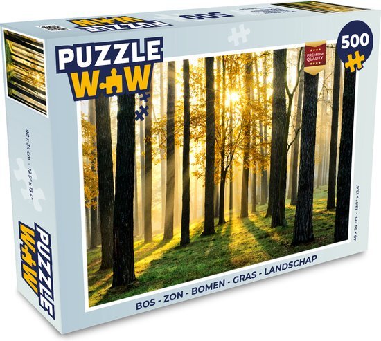 MuchoWow Puzzel Bos - Zon - Bomen - Gras - Landschap - Natuur - Legpuzzel - Puzzel 500 stukjes - Sinterklaas cadeautjes - Sinterklaas voor grote kinderen