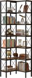 HOMCOM Boekenkast - Spaanplaat, metaal - 60L x 60B x 200H cm - Rustiek bruin