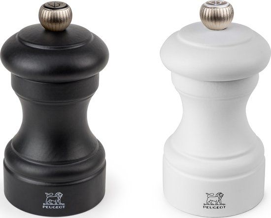 Peugeot Bistro Peper- & Zoutmolen Set - 10 cm - Mat Zwart/Wit - Beukenhout