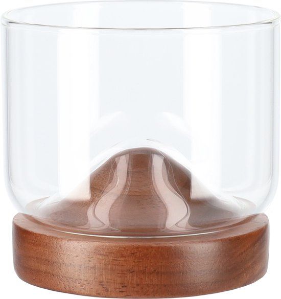 Aretica Whiskeyglas met houten onderzetter - Bruin