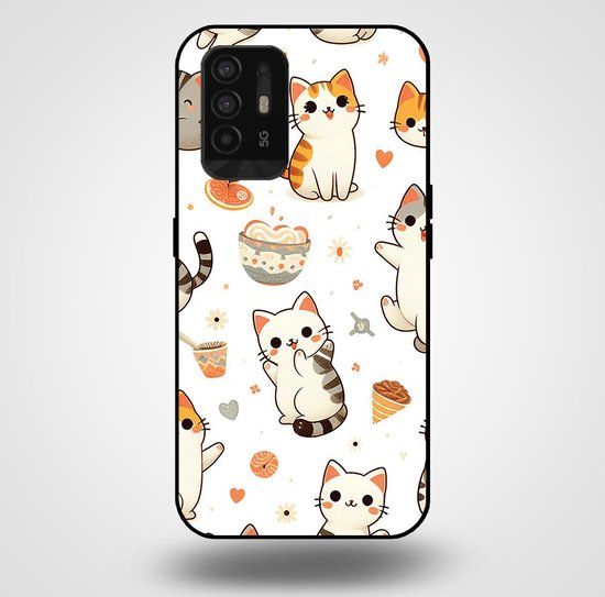 Smartphonica Telefoonhoesje OPPO A94 5G - Katten - TPU Backcover Case - Wit