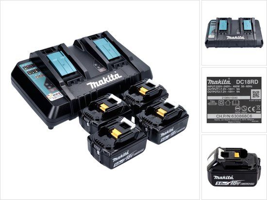 Makita BL1850B + DC18RD 199483-0 Accu en acculader voor gereedschap 18 V 5 Ah Li-ion