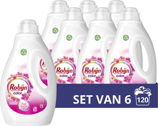 Robijn Color Pink Sensation Vloeibaar Wasmiddel - 6 x 20 wasbeurten - Voordeelverpakking