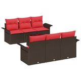 vidaXL Tuinbank Set 7-delig Beige en Rood Poly Rattan