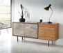 DELIFE Commode Juwelo 175x40x75 cm acacia naturel placage pierre pieds noir
