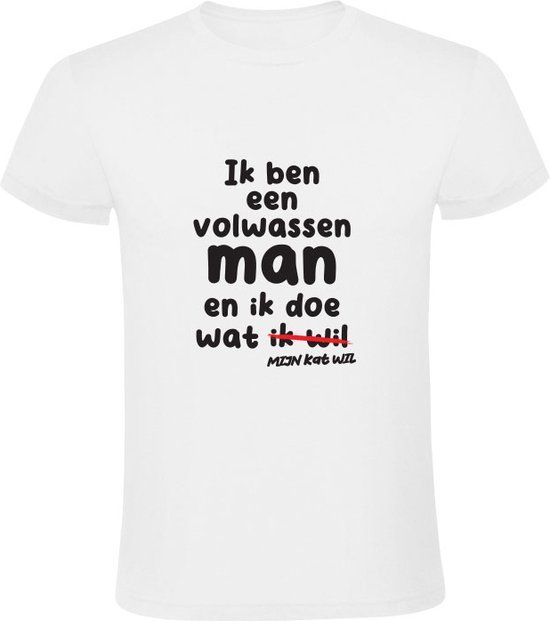 Sol's Heren T-shirt - Ik ben een volwassen man en ik doe wat mijn kat wil - Wit - 3XL