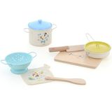 Vilac - Mijn kleine keuken natuur hout en metaal – plank, mes, pan, zeef, spatels – rollenspel en motoriek – Montessori inspiratie – cadeau dinette vanaf 3 jaar – 8181