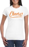 Bellatio Decorations Verkleed T-shirt voor dames - cheers - wit - oranje glitter - carnaval M