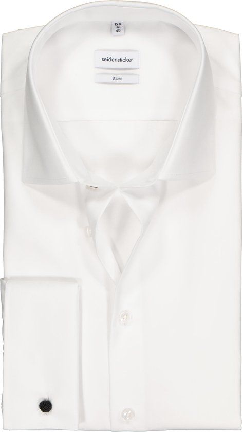 Seidensticker Slim Fit Overhemd - Dubbele Manchet - Wit - Strijkvrij - Maat 38