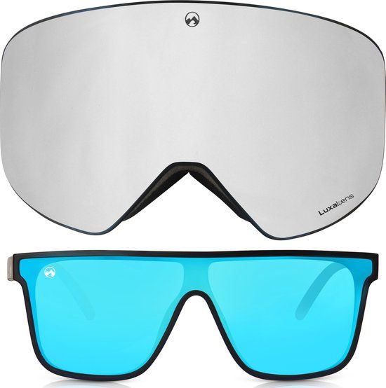 MowMow® STEALTH Skibril - Unisex - Photochromic LuxaLens - Zwart/Zilver/Blauw - UV400