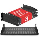 Pyle 1U Server Rack Shelf – 4-Pack Geventileerde Metalen Legplanken, 110 lbs Draagvermogen, Rackmount Trays voor Serverkasten, Netwerkapparatuur, Computers & AV-Systemen