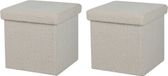 Urban Living Poef Teddy BOX - 2x - hocker - opbergbox - creme wit - polyester/mdf - 38 x 38 cm - opvouwbaar