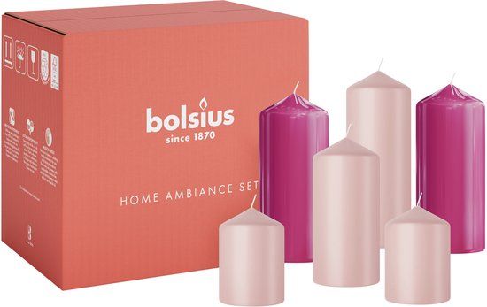 Bolsius Gladde Stompkaarsen set Roze 6 stuks