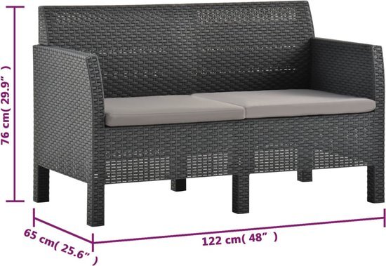 vidaXL 2-delige loungeset met kussens pp antracietkleurig