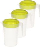 Plasticforte Waterkan met deksel - 3 stuks - 1 liter - groen/transparant - kunststof