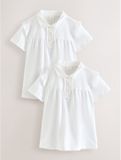 Next - Meisjes - Set van 2 katoenen schoolpolo's met stretch en ruches op de schouders - Wit