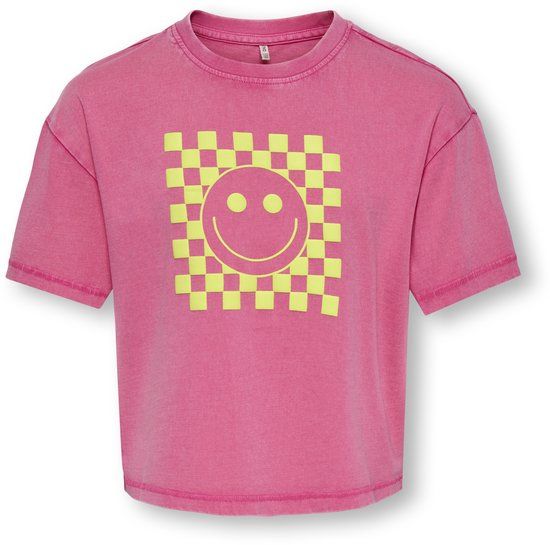 ONLY KIDS - KOGPOP LIFE SS WASHED PRINT BOXY TOP JRS - Meisjes T-Shirt - Magenta