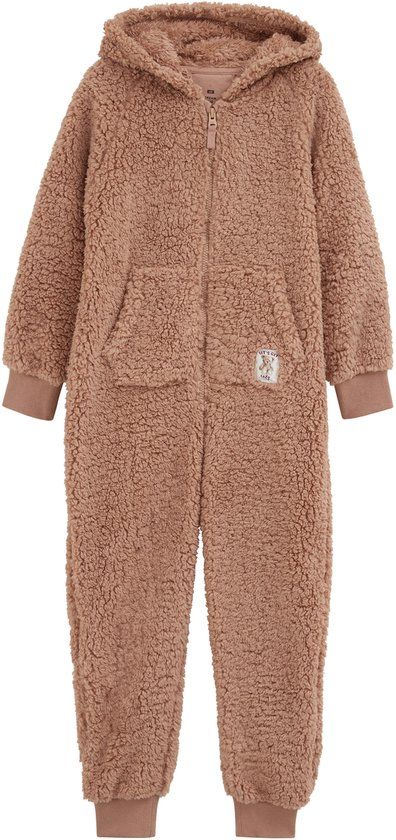 WE Fashion Meisjes onesie met ritssluiting - Bruin - Maat 134/140