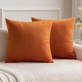 MIULEE Set van 2 fluweelzachte, effen decoratieve vierkante kussenslopen, kussensloop voor bank, slaapkamer, oranje, 40x40 cm