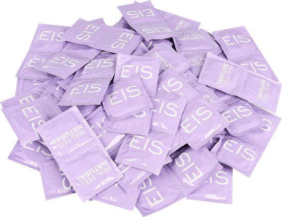 EIS condooms 100 stuks | 53 mm nominale breedte | bevochtigd met glijmiddel & natuurkleurig | gladde condooms met reservoir | cilindrische latexcondooms