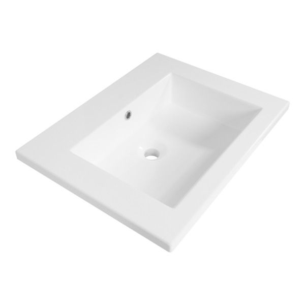 Saniclass meubelwastafel 59.6x2.5x45.7cm met overloop 1 wasbak 0 kraangaten Mineraalmarmer Wit 2550