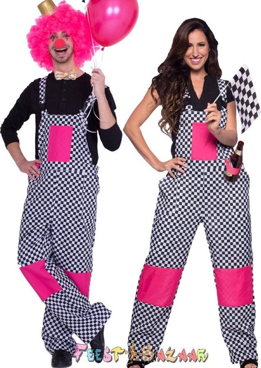 Folat Tuinbroek Zwart-Wit met Roze L/XL - 8714572640664